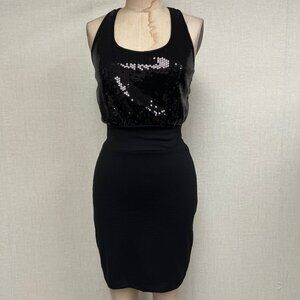 NWOT Deadstock 2000s Sequined Top Pencil Skirt Dress Black Medium